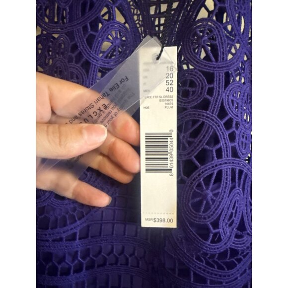 Elie Tahari Plum Lace Fit & Flare Sleeveless Dress Size 16 Elegant Design - Picture 5 of 10